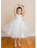 Beaded Lace Tulle Tea Length Flower Girl Dress